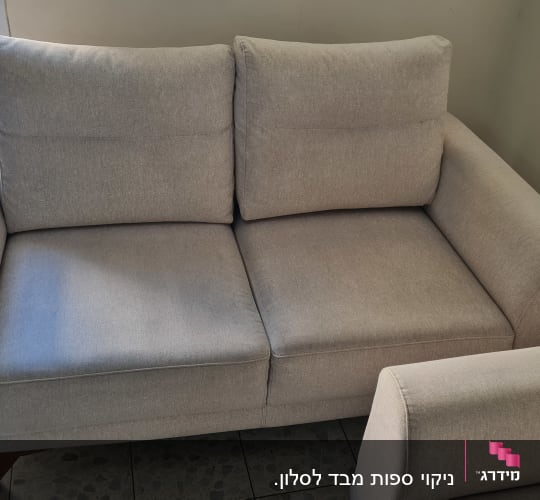 ספת בד זוגית בצבע אפור בהיר לאחר ניקוי ריפודים